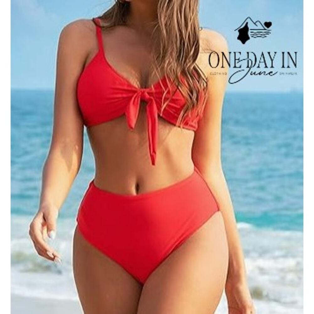 Blooming Jelly Knot Front High Waist Bikini Swimsuit Size S